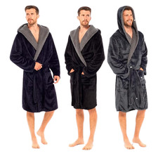 kraftd Mens Dressing Gowns Fleece Bathrobe with Sherpa Hood Lining Luxury Warm
