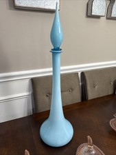 Vintage Italian Empoli cased aqua blue glass genie Bottle Decanter