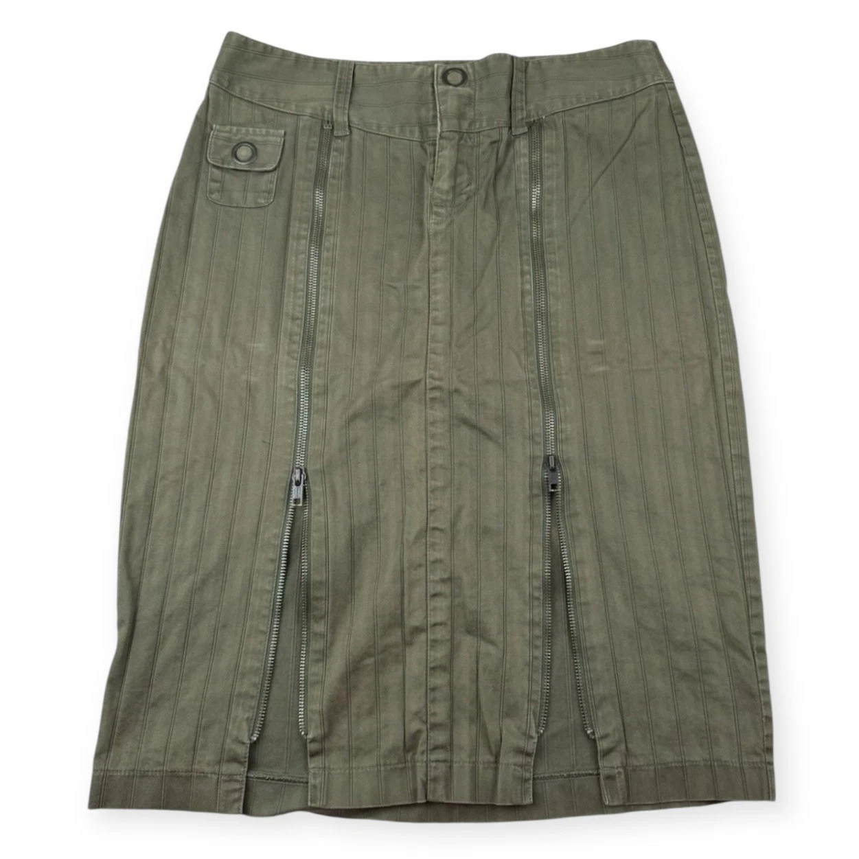 Morbid Threads Zip Pencil Skirt Goth Y2k Juniors 7 Olive Green 2000’s grunge