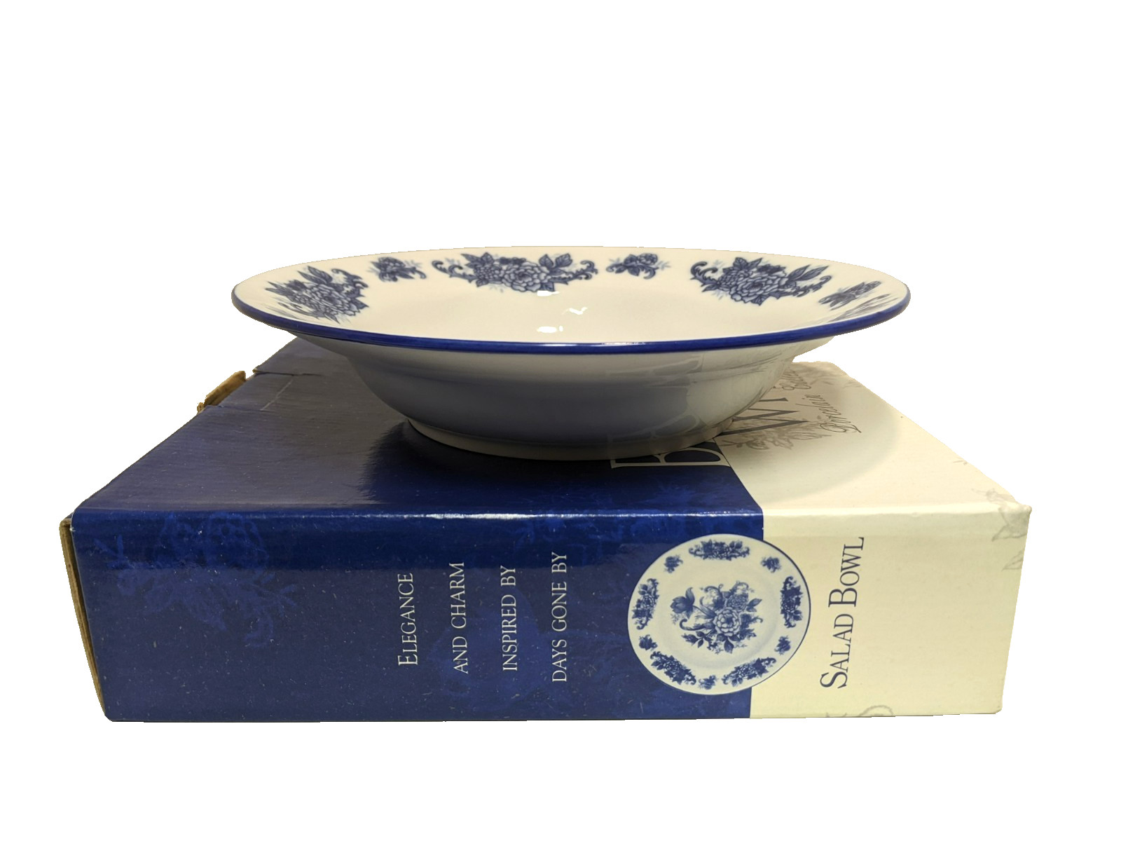 Vintage Cracker Barrel Blue & White Porcelain Salad Bowl Dish Floral 9