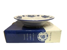 Vintage Cracker Barrel Blue & White Porcelain Salad Bowl Dish Floral 9"