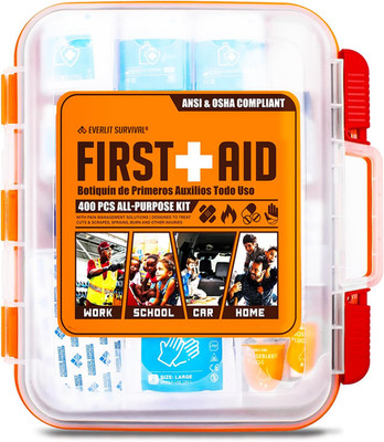 400 Pcs OSHA Compliant First Aid Kit, Wall-Mountable Essential Emergency Kit for