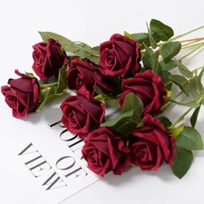 12X Artificial Single Rose Bud With Stem Silk Flowers Fake Bouquet Wedding Party