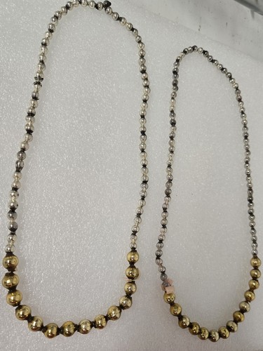 2 seltene Vintage Quecksilber Glas New Orleans Karneval Perlenketten Gold + Perlen - Bild 2 von 8