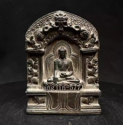 Old Stone Carved Buddha Statue Zen Religious Belief Shrine Home Decor Collection