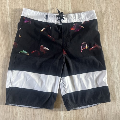 Vans Board Shorts Youth Size 28 / 16 Fighting Fish Stripes Hawaii Surfer Shorts - Picture 2 of 11