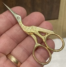 Collectible Gingher Gold Stork Bird Small Embroidery Scissors Made In Italy