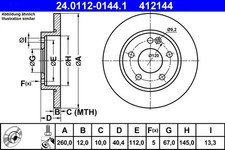 2x Bremsscheibe voll 24.0112-0144.1 ATE f&uuml;r MERCEDES-BENZ A-CLASS