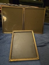 Vtg MCM Gold Metal Photo Picture Frame Double Hinge 8  x10  glass Ornate Art Deco