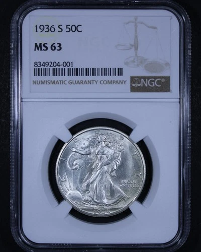1936-S Walking Liberty Half Dollar - 50c NGC MS63 - Bright And Flashy Coin!