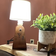 Vintage 1950 s Rustic Stirrup Wood Accent Lam...