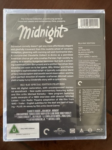 MIDNIGHT (1939) SPECIAL EDITION BLU RAY CRITERION COLLECTION - Picture 2 of 2
