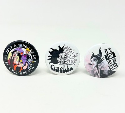 Disney Loungefly Button Pins Just A Touch Of Evil Cruella Maleficent Set of 3