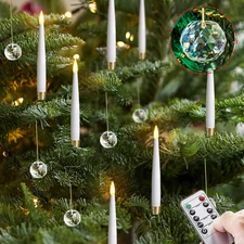 Pack of 12 Flickering Remote 0.5" X6" LED Short Taper Candles with 12 Crystal Ba