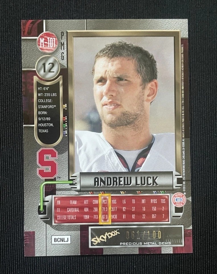 2013 Fleer Retro PRECIOUS METAL GEMS RED Andrew Luck Metal Universe Red /100 - Image 2 of 2