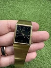 Seiko Tank Watch Men 24mm Black Dial Gold Tone Date 5P32-5239 Untested E1