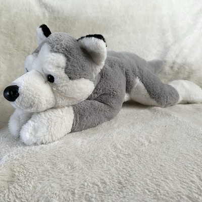 FAO Schwarz Laying Husky Grey White Dog 20  Floppy Stuffed Animal
