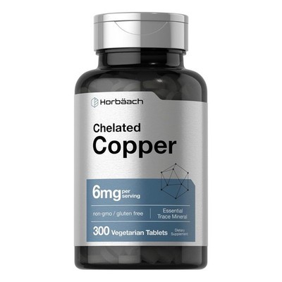 Cobre Quelado 6mg, 300 Tabletas, Oligoelementos Esenciales, Sin OMG, Sin gluten
