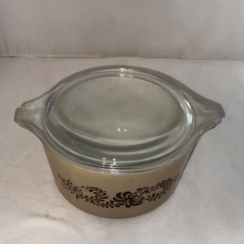 Vintage Pyrex Bowl w/Lid Homestead Brown Pattern 2 Quart - Picture 3 of 6