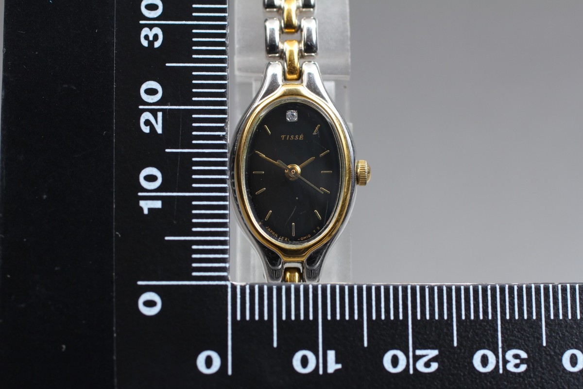 EXC+5] SEIKO TISSE 1F21-5A00 Gold Black Dial Quartz Women's