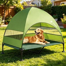 Outdoor Elevated Dog Bed with Canopy for Large Dogs, Green, XL Breathable R...