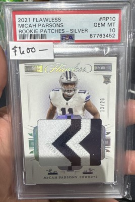 2021 Flawless Micah Parsons RC Rookie Jumbo 2 Color Patch /20 Cowboys PSA 10