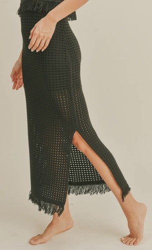 Miou Muse Crochet Black Maxi Skirt S Fringe Festival Beach Boho Fairy Grunge - Picture 3 of 23