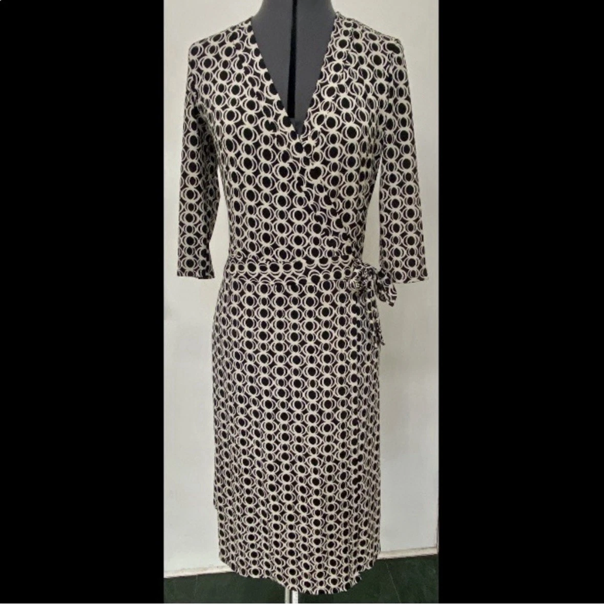knee length dresses for ladies Wrap Dress - Black Dot