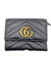 GUCCI Folded Wallet Trifold GG Marmont Leather Black Womens Used