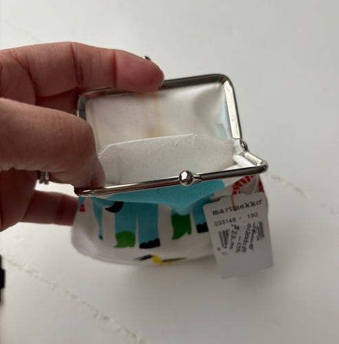 Marimekko "Karkulaiset/Pieni Kukkaro" Coin Purse White Blue Red Cotton Finland - Picture 2 of 3