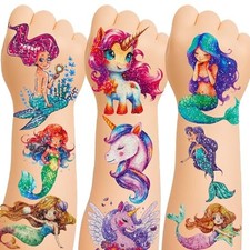 150 Glitter Temporary Tattoos for Kids - Mermaid Girls 16 Sheets Glitter