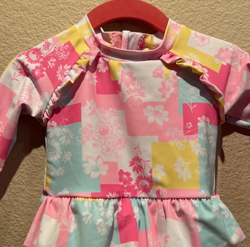 Nicole Miller Baby Girl’s Rashguard Swimsuit Size 12 Months Retro Pastel - Image 3 of 4
