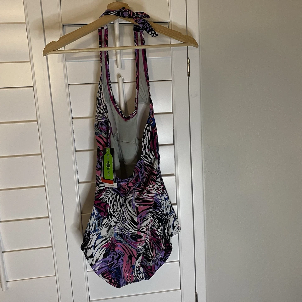 Traje de baño Speedo para mujer 8 de una pieza halter corbata top festival fucsia animal remolino Foto 3 de 4