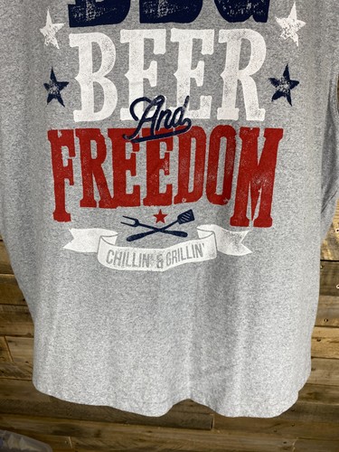 BBQ Beer And Freedom Mens Sz 3XL Gray Patriotic Sleeveless Tank Top - Picture 5 of 10