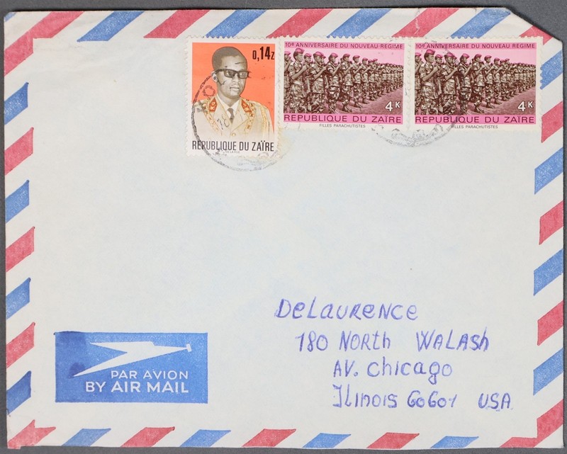 MayfairStamps Zaire Pair New Regime Anniversary to Chicago IL Air Mail Cover aaz