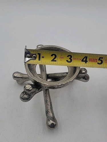 Pottery Barn Silver Metal Cross Bones Pillar Candle Holder Gothic Halloween - Picture 6 of 9