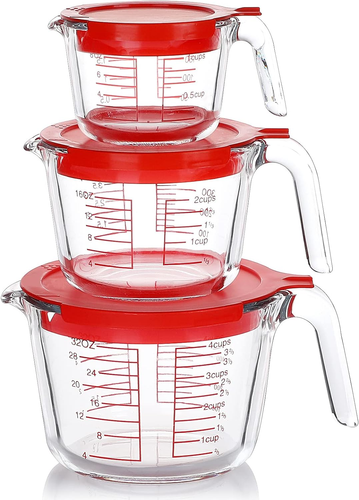 6 Pcs Glass Measuring Cups with Lids Set 1-Cup 2-Cup 4-Cup Measuring Jugs - Picture 9 of 12