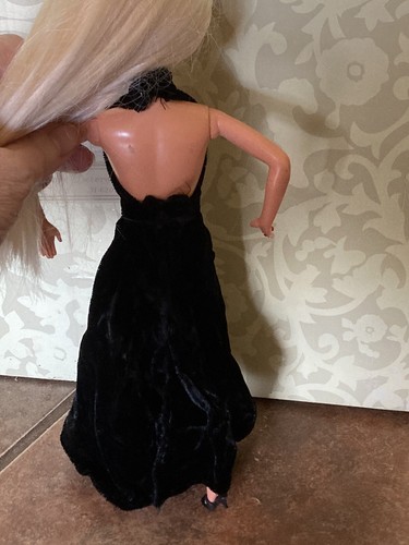 Vintage Barbie Doll Sized Black Velvet Formal Long Dress V Low neck 1960's - Picture 4 of 6