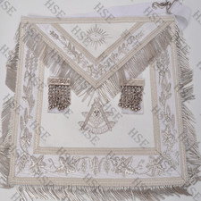 MASONIC REGALIA PAST MASTER APRON WHITE HAND EMBROIDERED-HSE