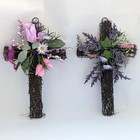 2 x Crosses with Artificial Flowers - Grave Memorial Tributes