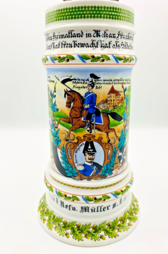 Kaiser 483 D Regimental Military Beer Stein Calvary Lid Eagle Lift VTG W German - Picture 17 of 21