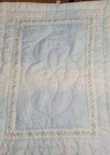 Vintage Kozee Komfort Baby Crib Blanket Light Blue  White Lace Trim Girls 1960s