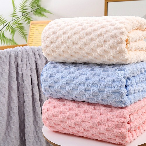 Coral Velvet Bath Towel- Cloud Check Design for Supreme Softness & Absorbency US - Picture 7 of 15