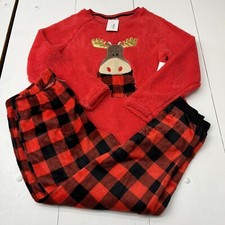Holiday Time Red Plaid Moose Christmas Pajama Set Kids Size XL NEW