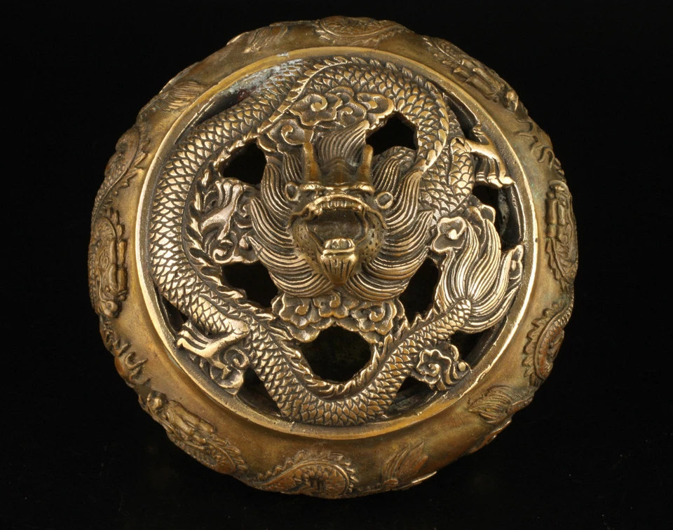 Quemador de incienso incensario dragón latón exquisito hecho a mano antiguo Foto 4 de 4