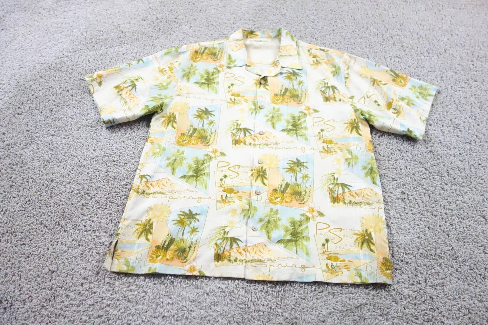 Tommy Bahama Shirt Mens Large Yellow Button Up Palm Springs Hawaiian Desert