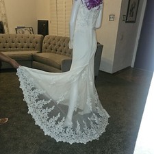 EVA USA DRESS M formal long wedding train pearls dress medium EV-5161