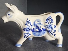 Vtg  Delft Blue & White Hand Painted Ceramic Cow Creamer from Holland