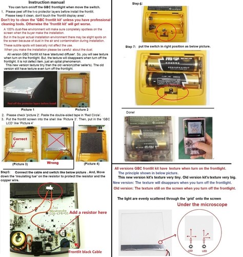 New Version For Nintendo GBC Game Boy Color Frontlit Frontlight Front Light Kit - Picture 3 of 6