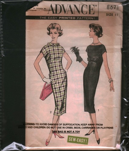 8671 Vintage Advance Sewing Pattern Juniors Wiggle Dress Fitted Teens 11 OOP Sew